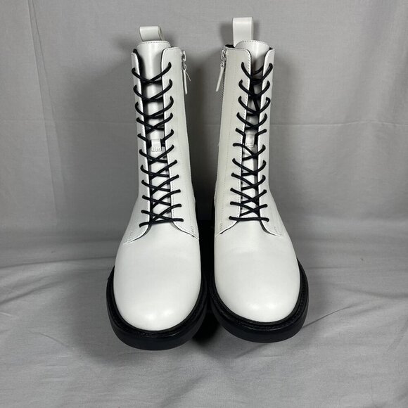 Tory Burch Women's Double T-Croc Embossed White Leather Combat Boots Size 9-NEW - Picture 2 of 7